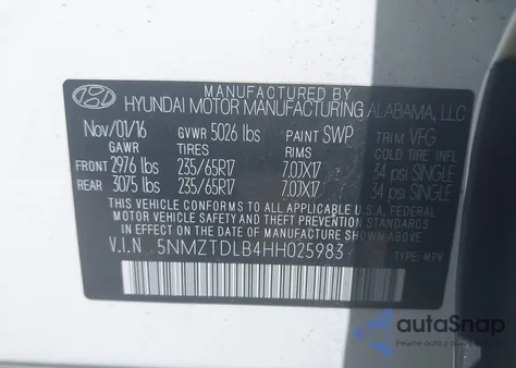 2017 Hyundai Santa Fe Sport 2.4L из США, поврежденный, VIN 5NMZTDLB4HH025983